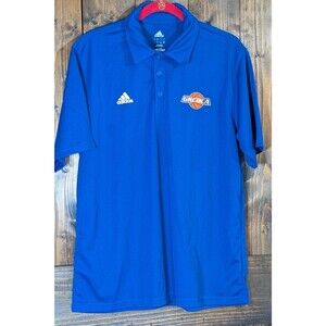 Adidas ClimaLite Polo Shirt Mens Large Royal Blue GKCBCA Basketball Graphic